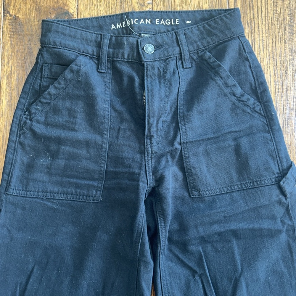 American Eagle Outfitters: Black Flare/Wide Leg Jeans: Size 00 - Picture 3 of 10